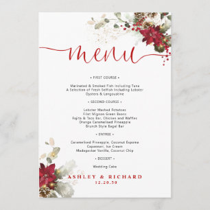Red Floral Christmas Wedding Menu