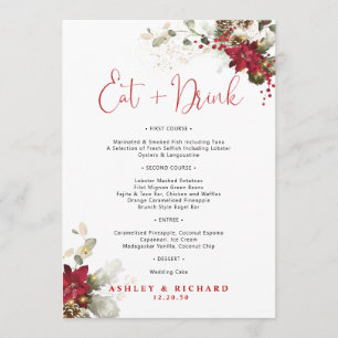 Red Floral Christmas Wedding Menu