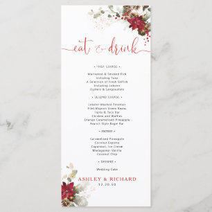 Red Floral Christmas Wedding Menu 