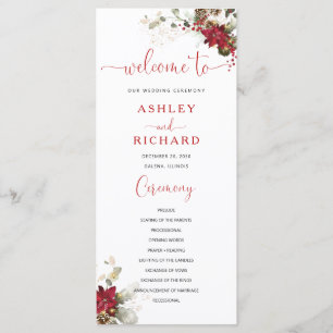 Red Floral Christmas Wedding Program Programme