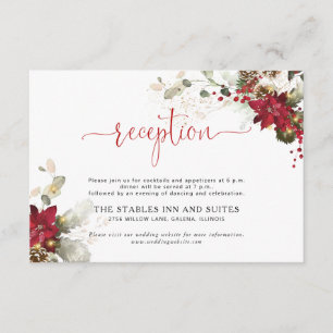 Red Floral Christmas Wedding Reception Enclosure Card