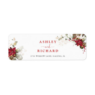 Red Floral Christmas Wedding Return Address Label