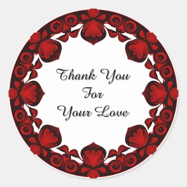 Red Floral Circular Frame Classic Round Sticker (Front)