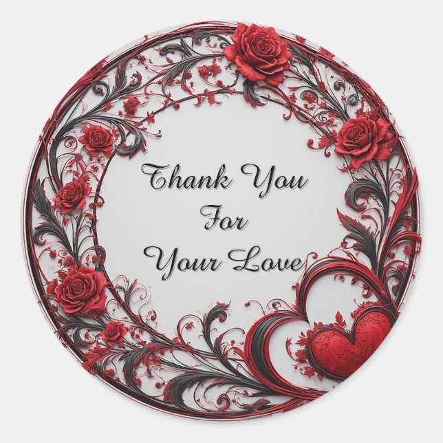 Red Floral Circular Frame Classic Round Sticker (Front)