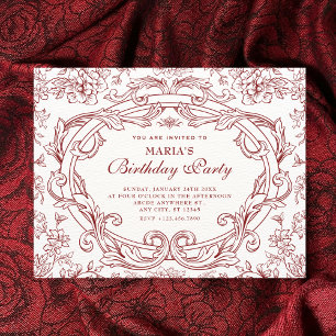 Red Floral classic vintage birthday Invitation