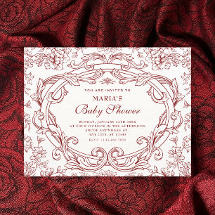 Red Floral classic vintage graduation Invitation