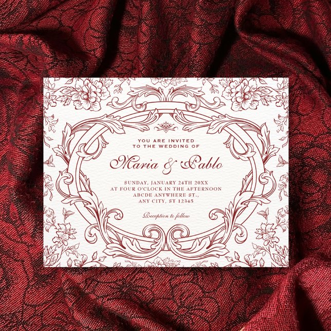 Red Floral classic vintage wedding  Invitation (Creator Uploaded)