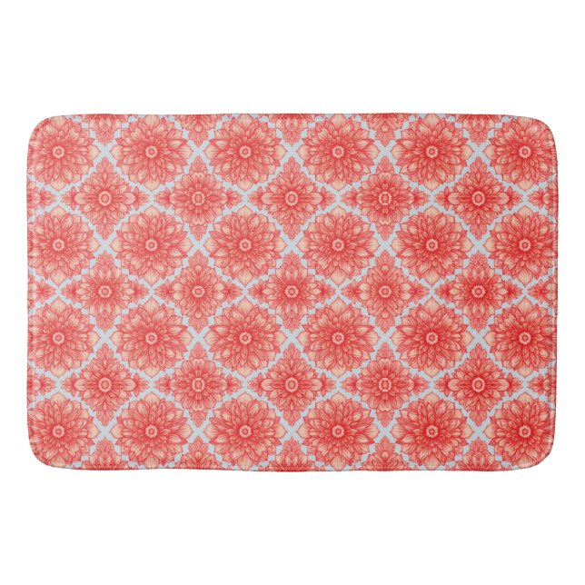 Red Floral Contemporary Pattern Bath Mat (Front)