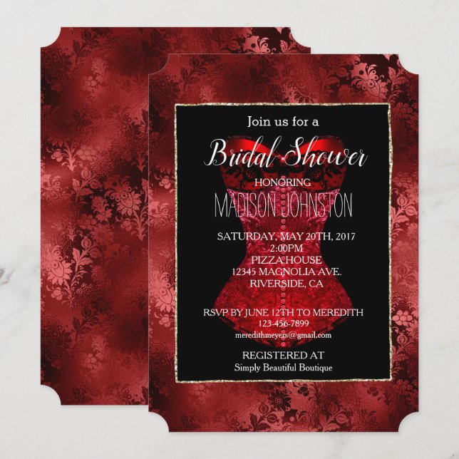 Red Floral Corset Bridal Invitation (Front/Back)