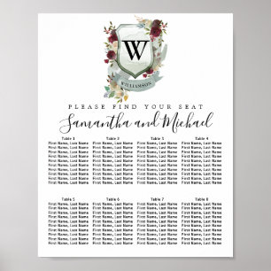 Red Floral Crest 8-Table Wedding Seating Chart