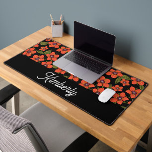 Red Floral custom name Desk Mat