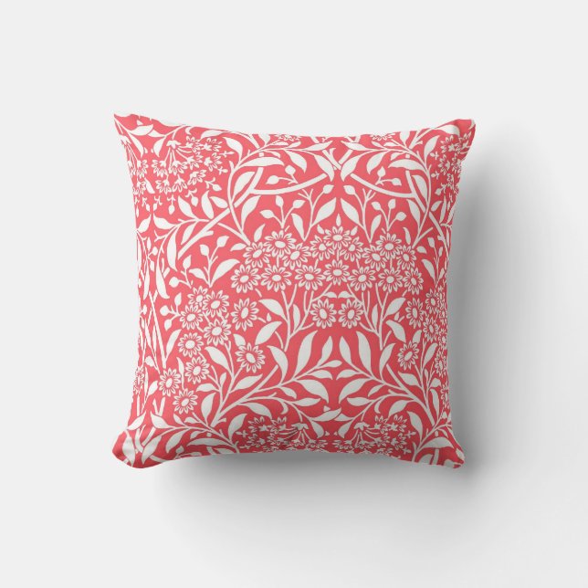 Red Floral Damask Pattern Cushion (Front)