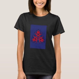 Red floral damask silhouette on navy blue T-Shirt