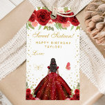 Red Floral Dark Skin Princess Sweet Sixteen Gift Tags<br><div class="desc">This elegant and glamourous sweet sixteen birthday gift tag can be personalised with a name. The design features a beautiful princess with dark hair and dark skin in a red ball gown. The text combines handwritten script and modern sans serif fonts for a classy and sophisticated look. The floral arrangements,...</div>