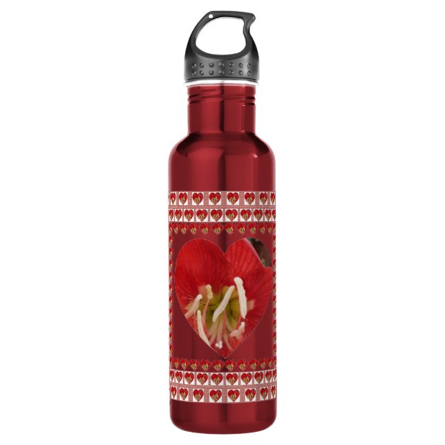 Red Floral Design 710 Ml Water Bottle (Front)