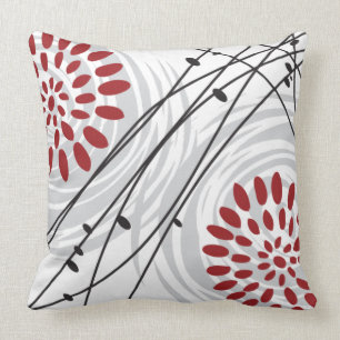 RED FLORAL DESIGN Retro Throw Pillow