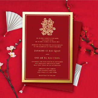 Red Floral Double Happiness Modern Chinese Wedding