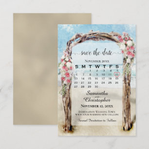 Red Floral Driftwood Beach Arbor Calendar Wedding Save The Date