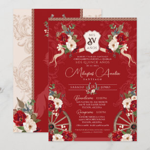 Red Floral Elegant Baroque Charro Quinceanera Invitation
