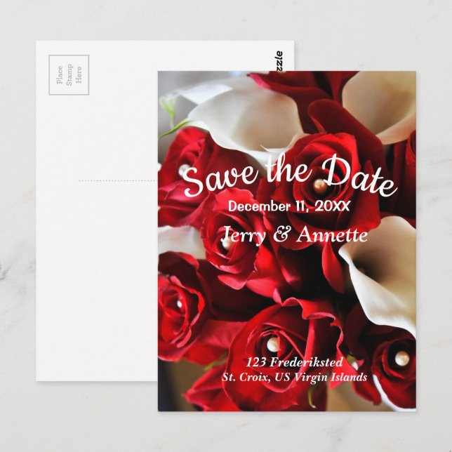 Red Floral Elegant Flowers Save the Date Wedding Postcard (Front/Back)