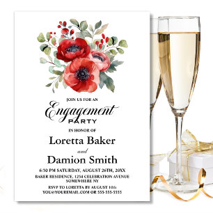 Red Floral Engagement Party Invitation