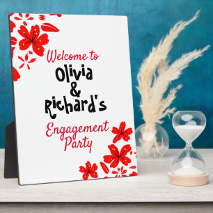 Red floral engagement plaque