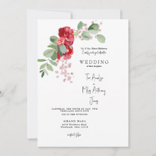 Red Floral Eucalyptus Bride Parents Wedding Invitation