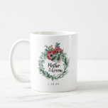 Red Floral Eucalyptus Mother of the Groom Coffee Mug<br><div class="desc">Winter botanical design features a Boho eucalyptus wreath with deep burgundy red anemones. Bride Maid is written in the centre. Your wedding date below. These are also available for the bride, for the maid of honour, m mother of the bride and flower girl. Buy one for every member of the...</div>