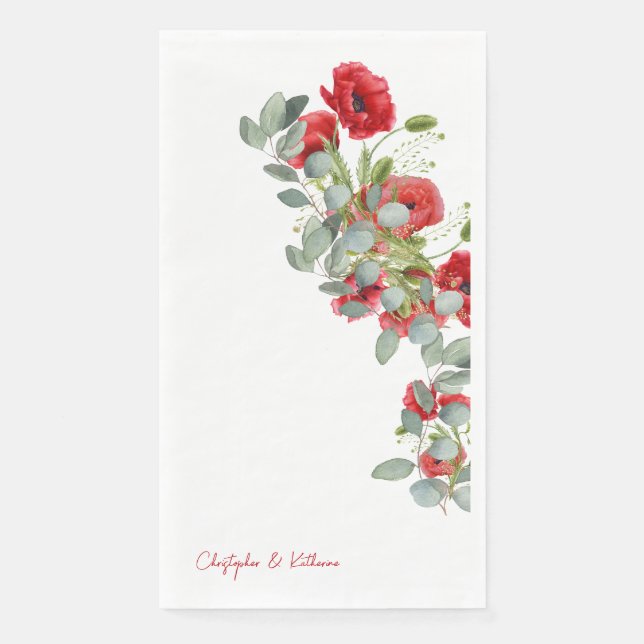 Red Floral Eucalyptus Wedding Napkin (Front)