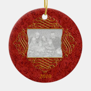 Red Floral Family Photo Ornament