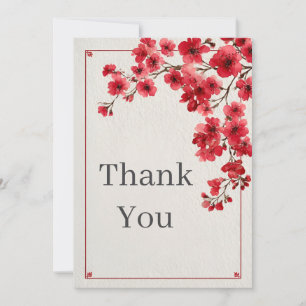 Red Floral Faux Textured Paper Thank You Card