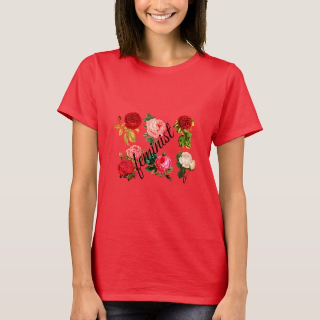 Red Floral Feminist Shirt (Front)