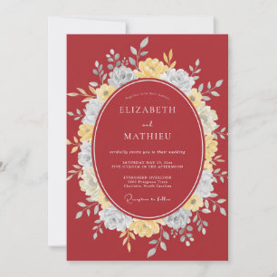 Red Floral Flourish Romance Wedding Invitation