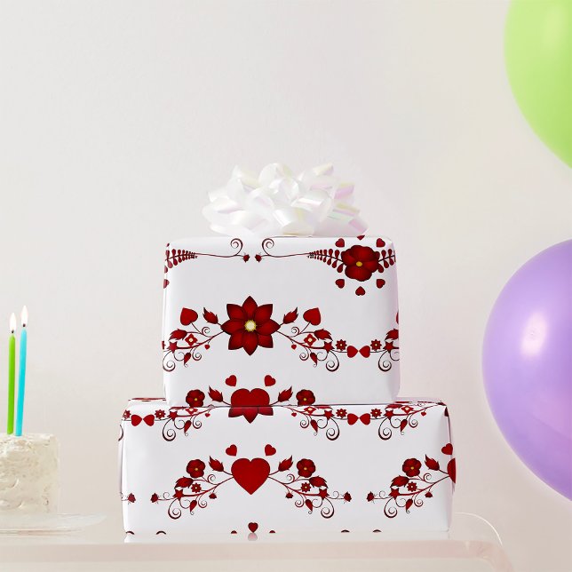 Red Floral Flourishes Wrapping Paper (Creator Uploaded)