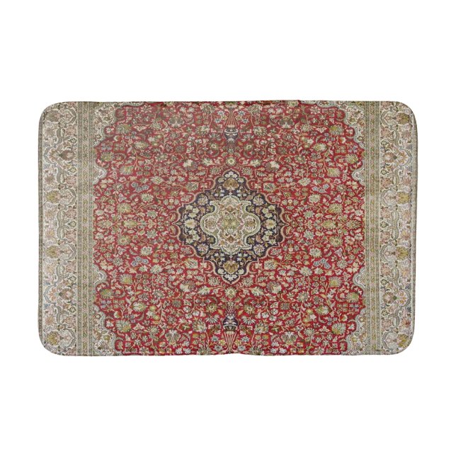 Red floral flower persian turkish pattern elegant bath mat (Front)