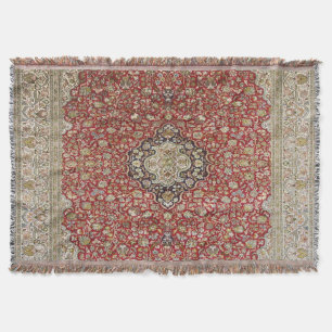 Red floral flower persian turkish pattern elegant throw blanket