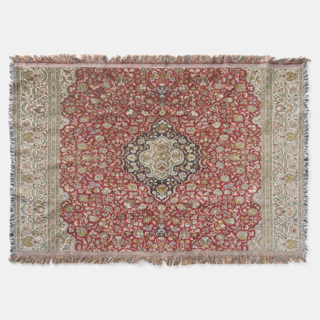 Red floral flower persian turkish pattern elegant  throw blanket (Front)