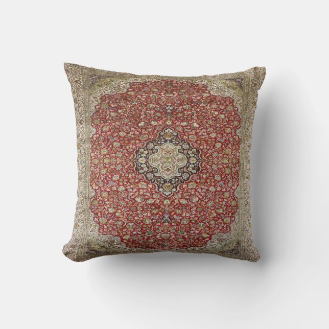 Red floral flower Persian Turkish Rug Print Cushion (Front)