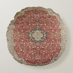Red floral flower Persian Turkish Rug Print Round Cushion