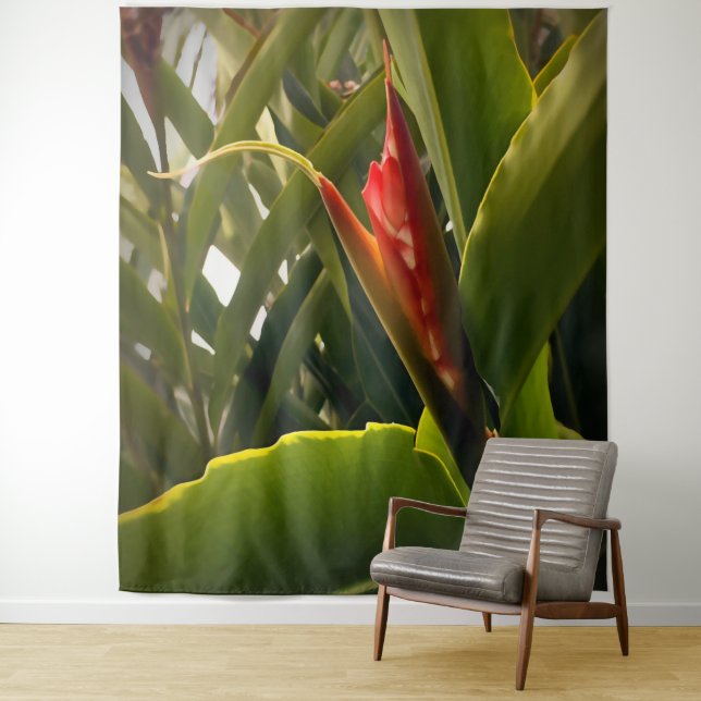 Red Floral Flower Tropical Nature Greenery Plant Tapestry (In Situ)