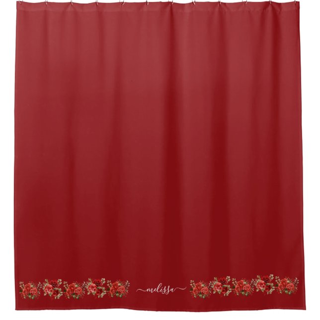 Red Floral Flowers on Bottom Shower Curtain (Front)