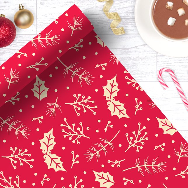 Red Floral Foliage Botanical Christmas Wrapping Paper (Creator Uploaded)