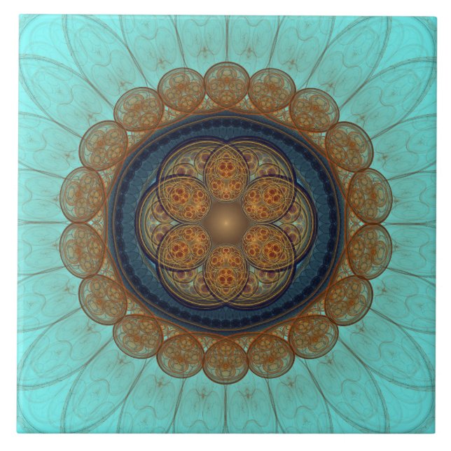 Red floral fractal ornament tile (Front)