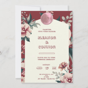 Red Floral Frame Wedding Invitation