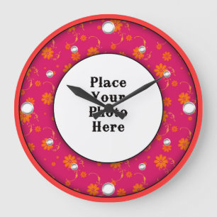 Red Floral Frame Your Photo Wall Clock