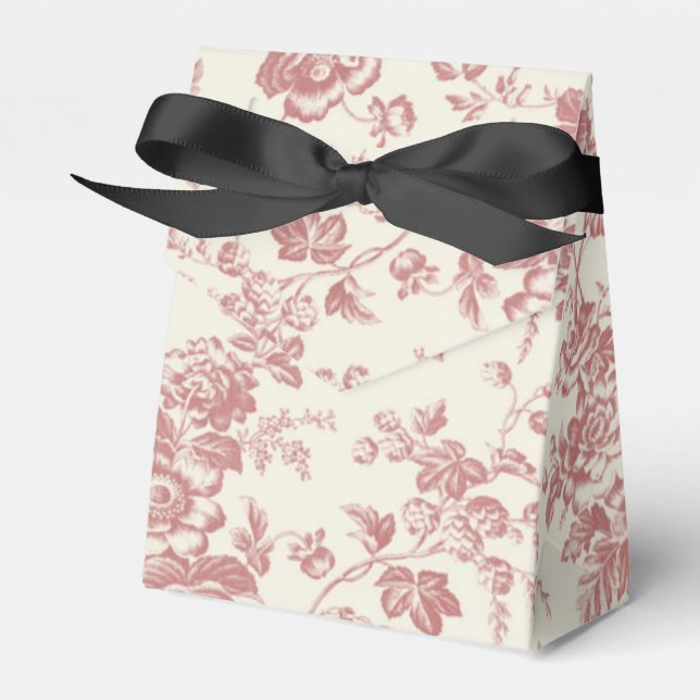 Red Floral French Toile Canvas Party Favour Box  (Front Side)