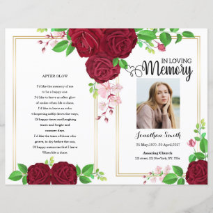 Red floral Funeral Program template