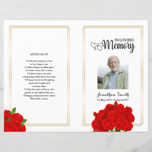 Red floral Funeral Program template