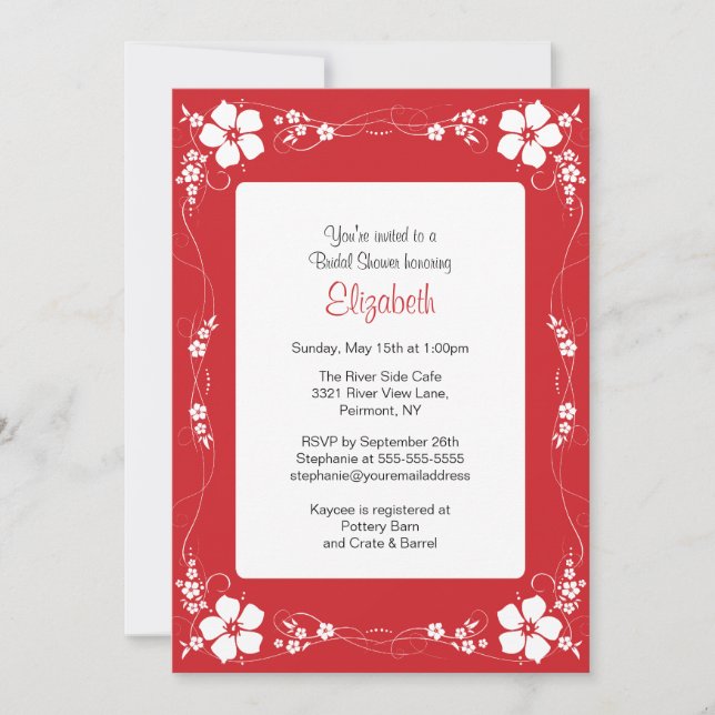Red Floral Garden Border Bridal Shower Invitation (Front)