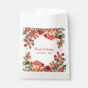 Red Floral Garden Botanical Flowers Wedding   Favour Bags